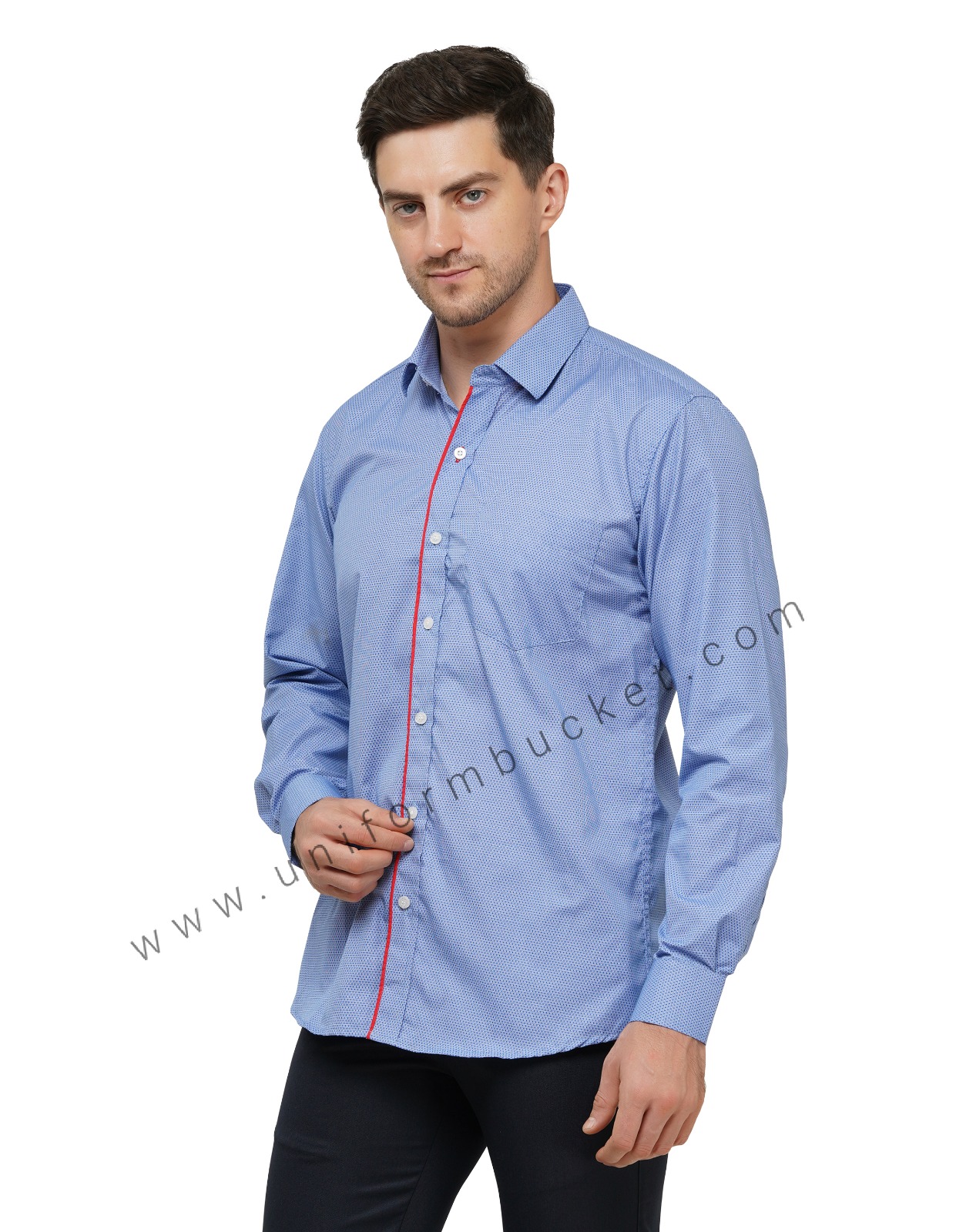 MALE BLUE DOTTED SHIRT WITH RED TRIM FULL SLEEVE thumbnail 2